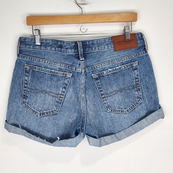 Lucky Brand Boyfriend Shorts Womens 6/28 Blue Distressed Button Fly Cuffed Denim - Picture 2 of 8